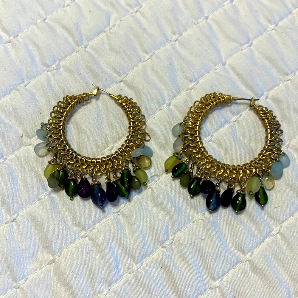 Purple, green and gold Banana Republic hoop earrings. EUC
